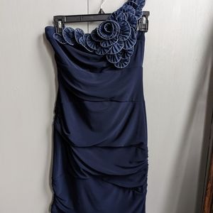B.Smart Navy One Shoulder Ruffle Cocktail  Dress